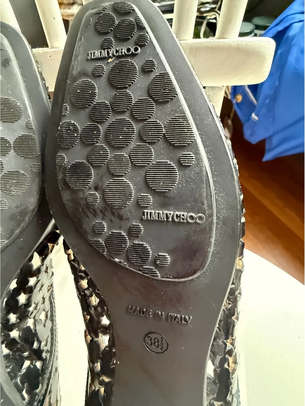 Jimmy Choo Black Laser Cut Leather Flats Size 38.5 Made in Italy